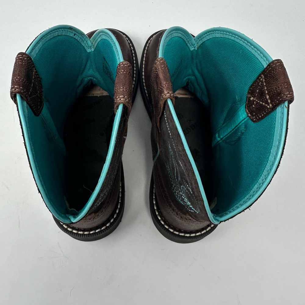 Ariat Brown Leather Western Ankle Boot with Teal Stitching - Picture 11 of 13